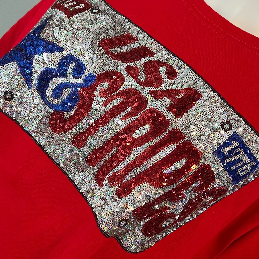 FANTASTIC FAWN Red USA Stars & Stripes Women's oversized Top S M L - Picture 7 of 8